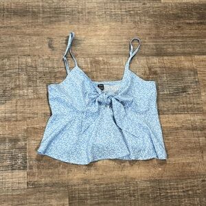 Blue Floral Tie-Front Tank Top - Large